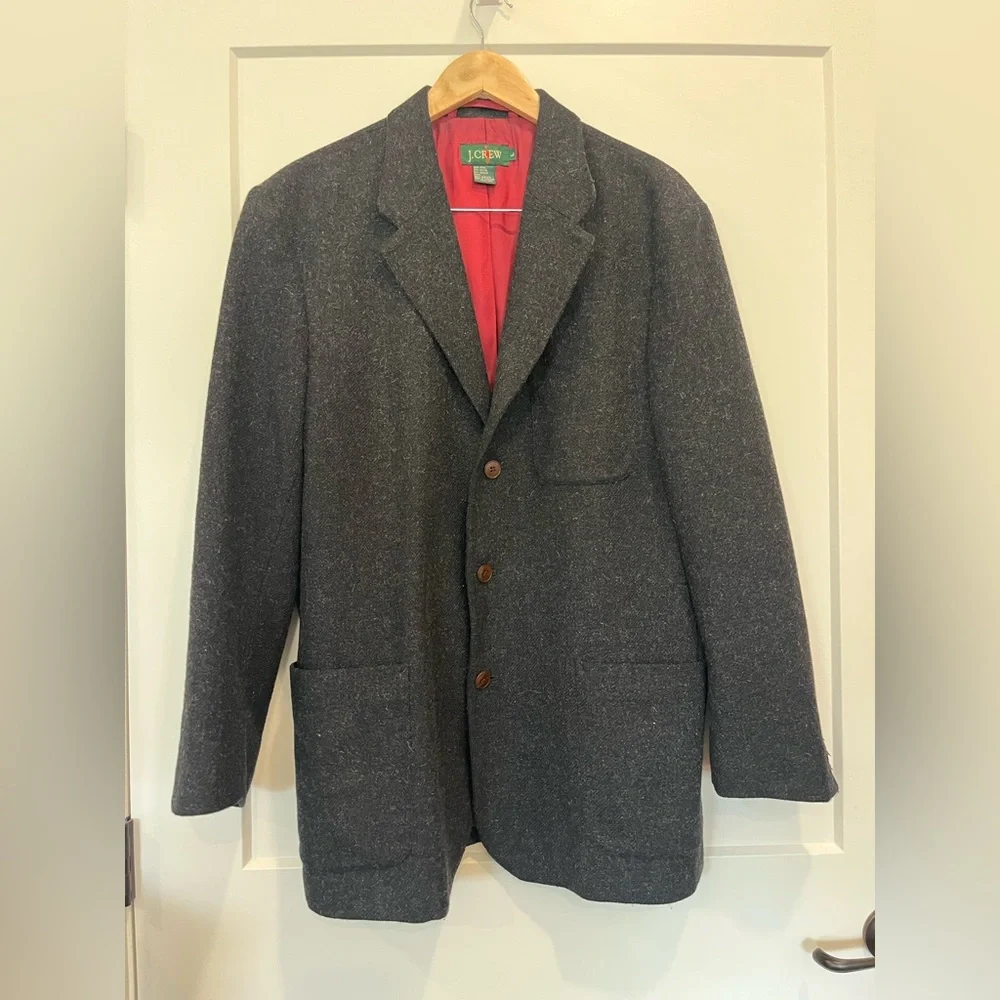J.Crew Men's Wool Mohair Blend Dark Gray Three-Button Blazer Jacket Academia L